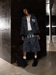 Original Oversized Denim Hoodie And Shorts Set - 2583 