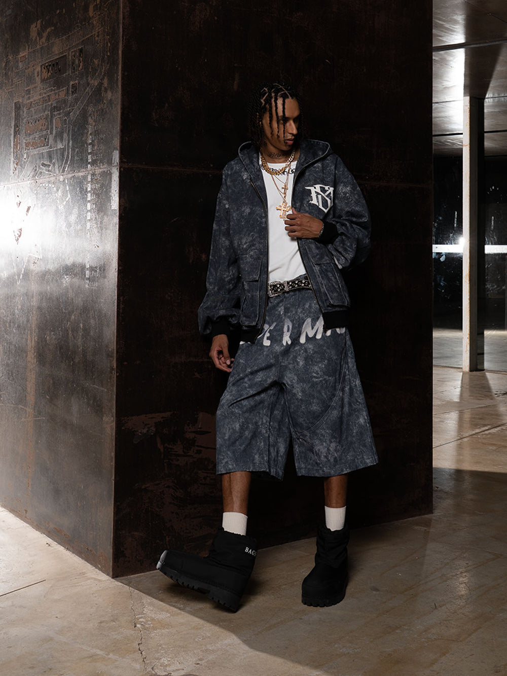 Original Oversized Denim Hoodie And Shorts Set - 2583 