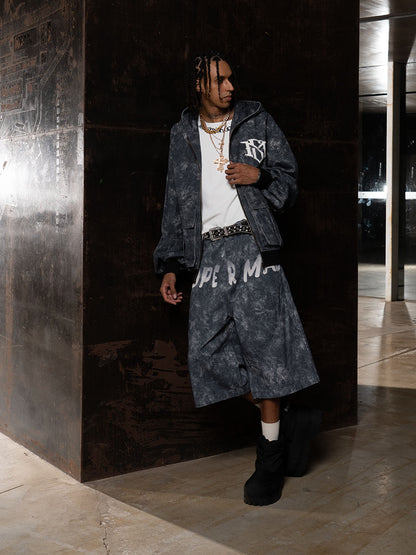 Original Oversized Denim Hoodie And Shorts Set 