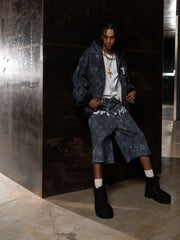 Original Oversized Denim Hoodie And Shorts Set - 2583 