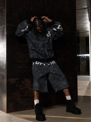 Original Oversized Denim Hoodie And Shorts Set - 2583 
