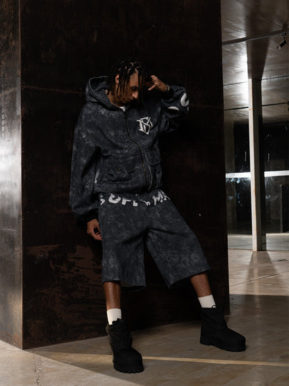 Original Oversized Denim Hoodie And Shorts Set 