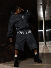 Original Oversized Denim Hoodie And Shorts Set - 2583 