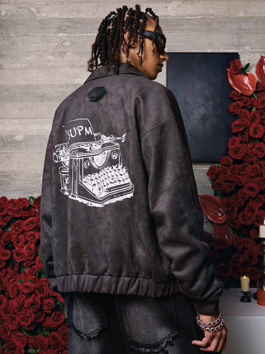 Original Retro Print Suede Bomber Jacket 