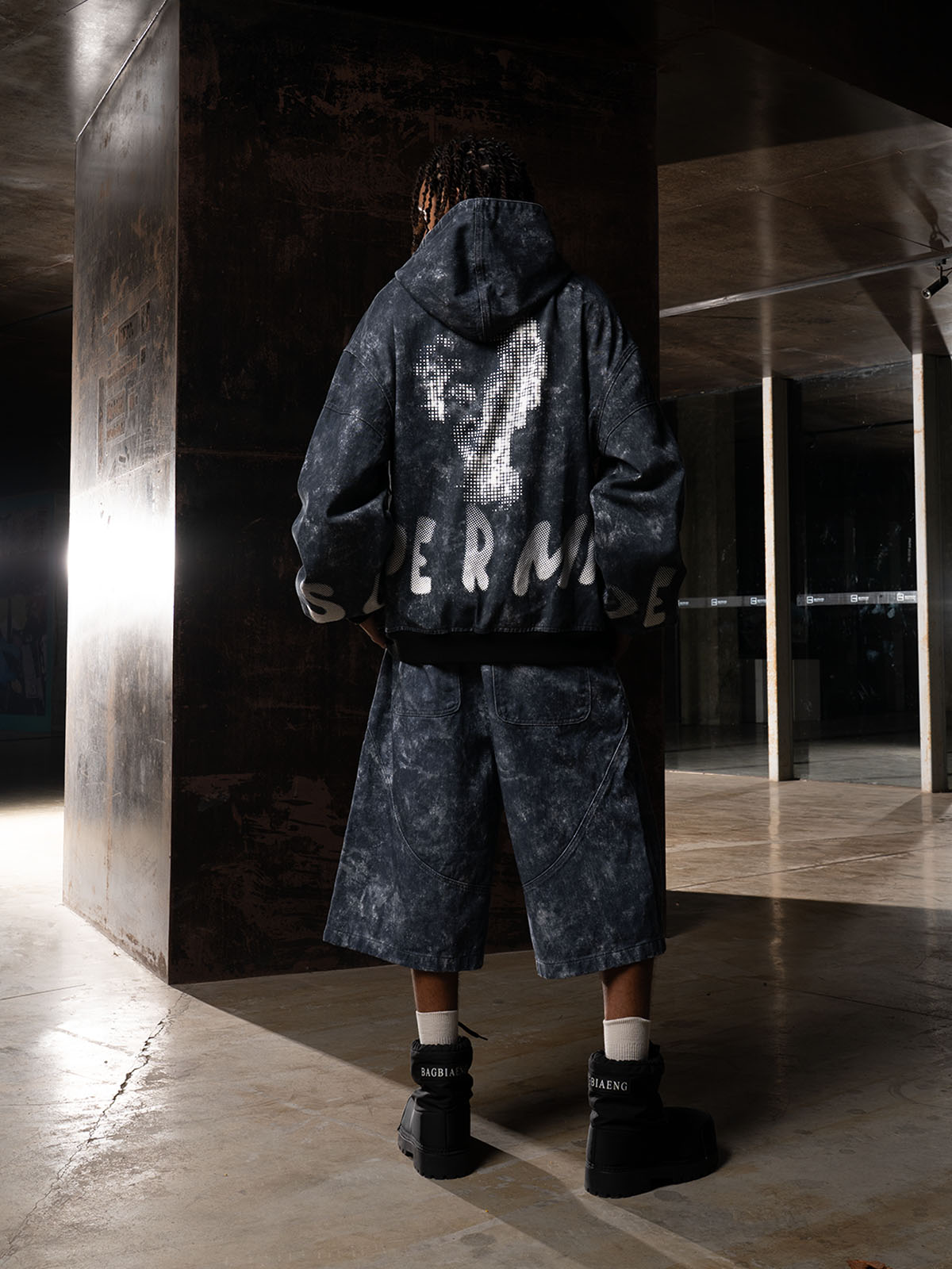 Original Oversized Denim Hoodie And Shorts Set - 2583 
