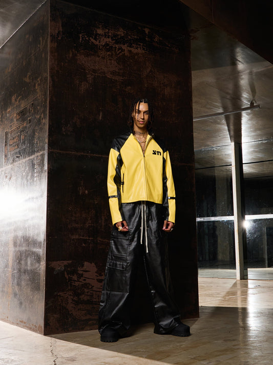 Original Contrast Color Leather Jacket 