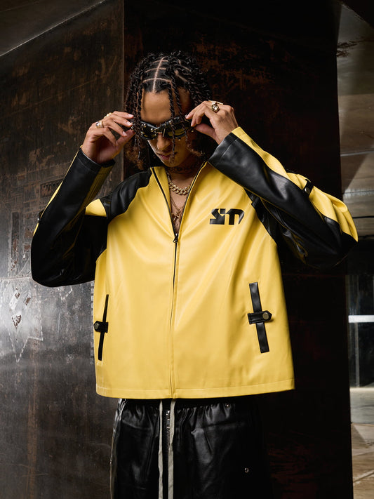 Original Contrast Color Leather Jacket 