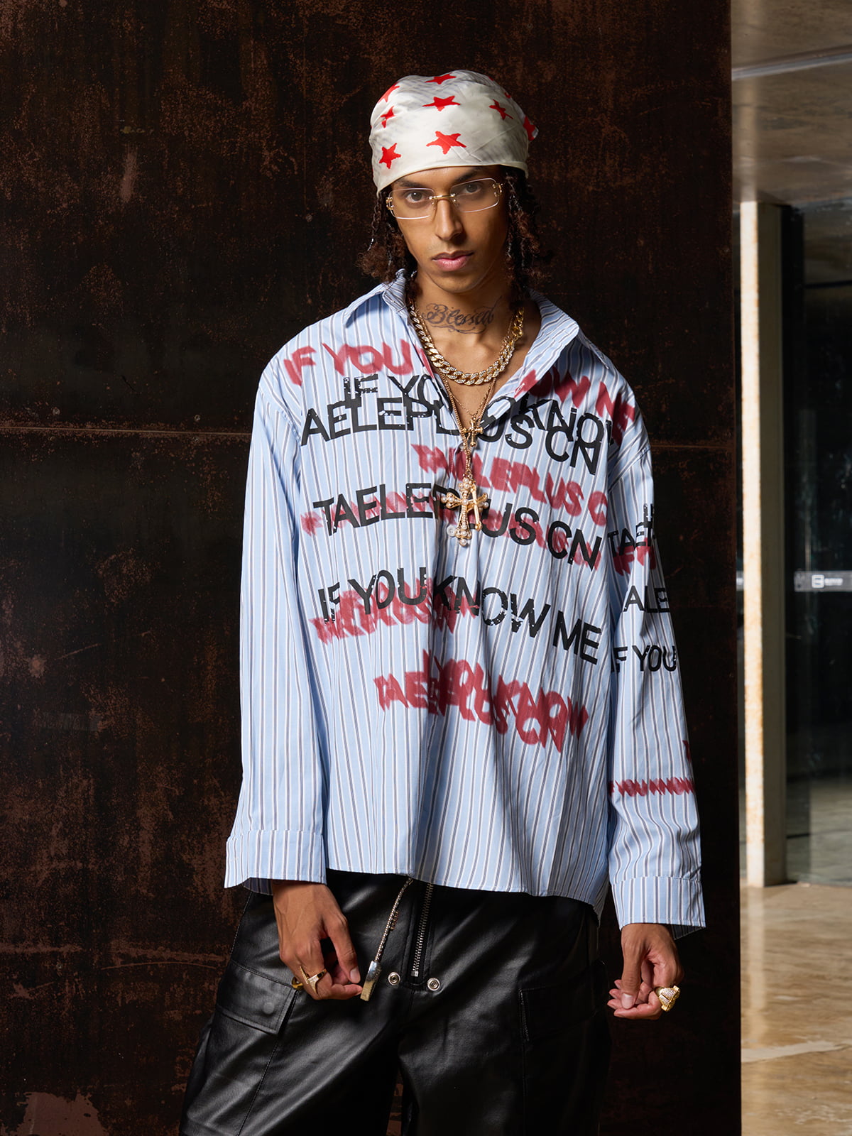 Street Lettering Vintage Striped Shirt 