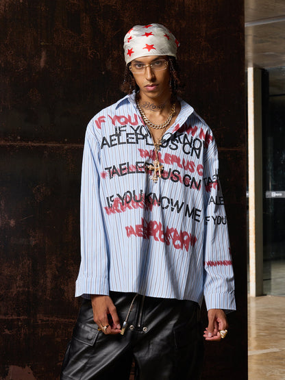 Street Lettering Vintage Striped Shirt 