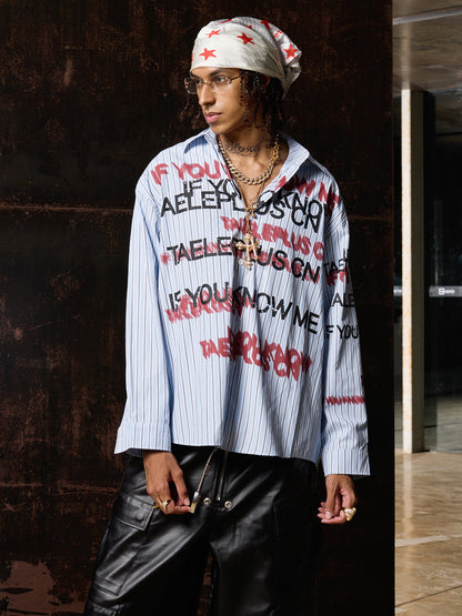Street Lettering Vintage Striped Shirt 