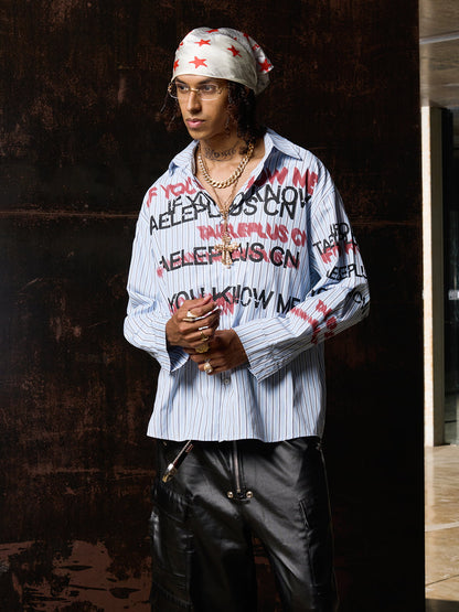 Street Lettering Vintage Striped Shirt 