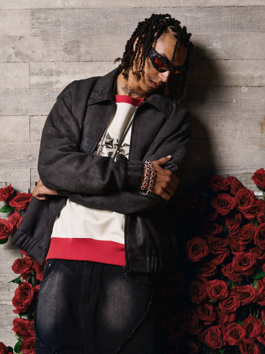 Original Retro Print Suede Bomber Jacket 