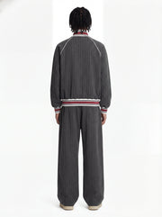 Pinstripe Vertical Embroidery Track Jacket 