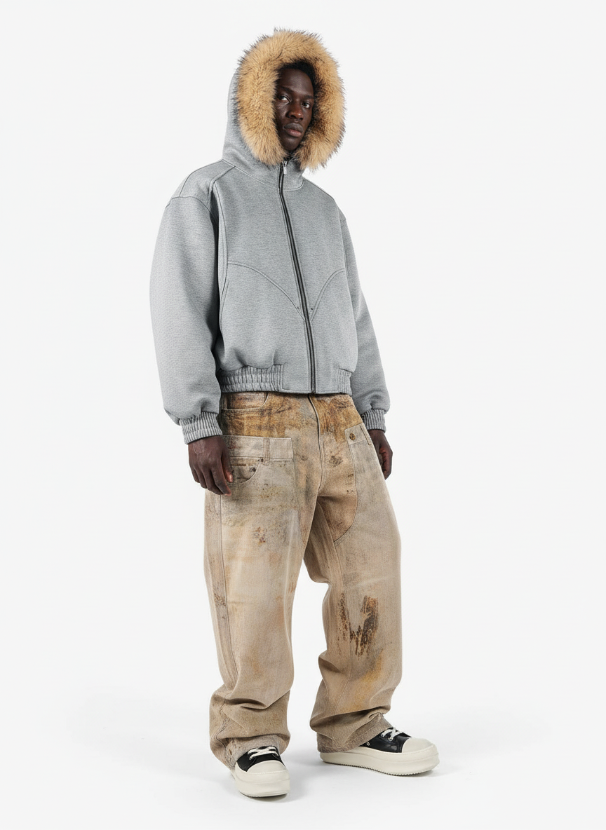 Vintage High Street Mud-Dyed Distressed Baggy Jeans 