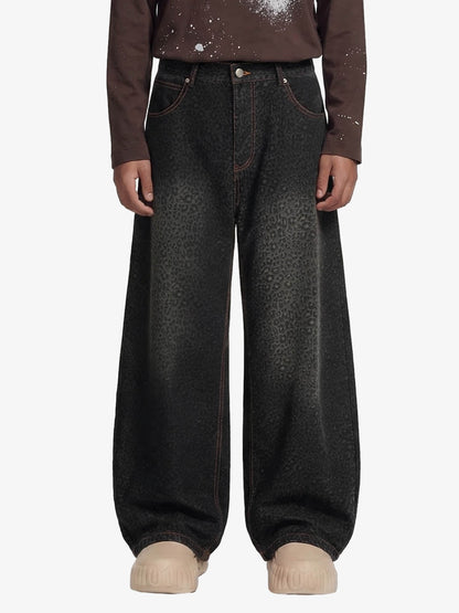 Denim Street Leopard Print Barrel Jeans - 2458 