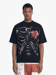 Skeleton & Melted Heart Graphic Waffle Knit T-Shirt 