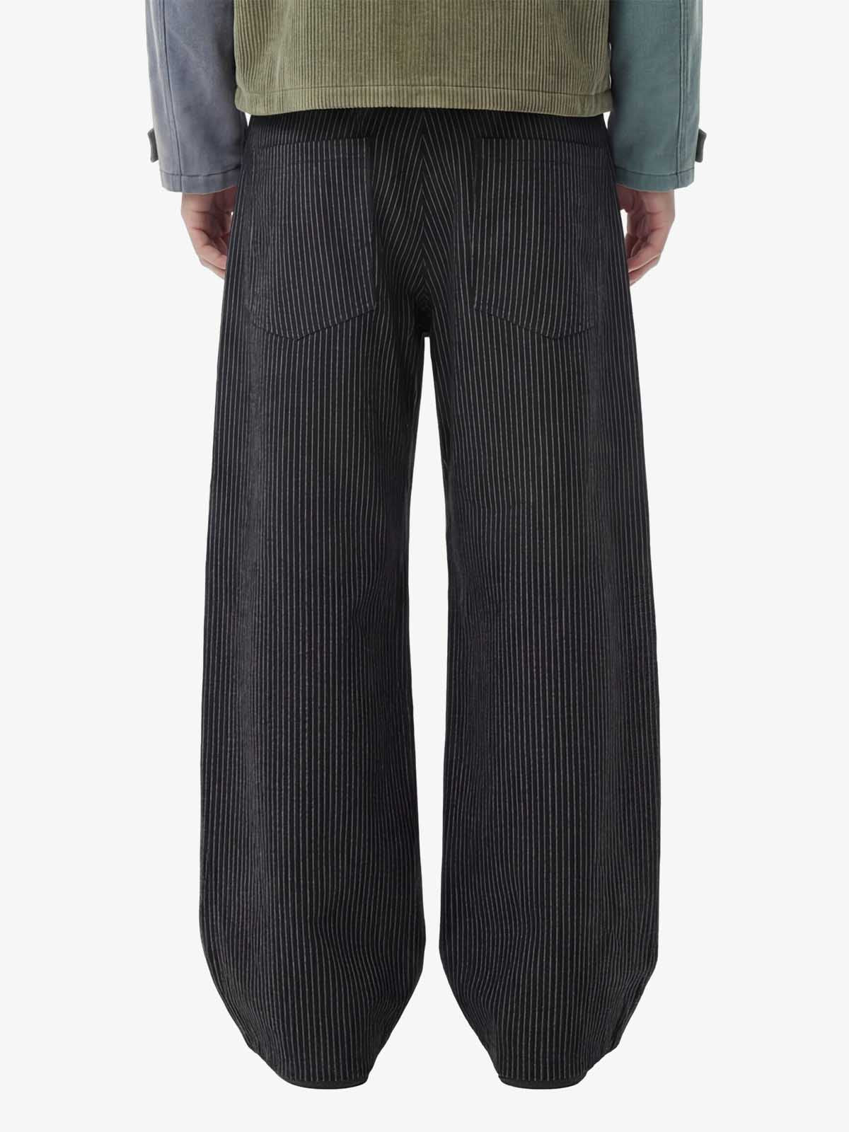 Vintage Pinstripe Pleated Wide-Leg Barrel Pants 