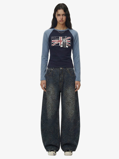 Denim Street Leopard Print Barrel Jeans - 2458 