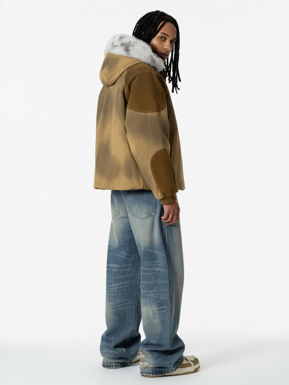 Vintage Washed Pleated Wide-Leg Jeans 