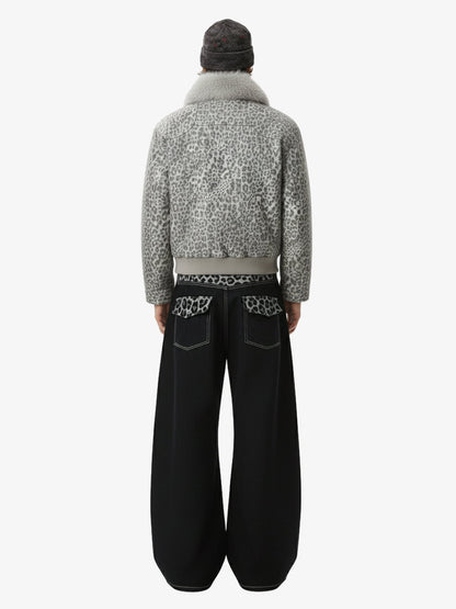 Vintage Leopard Print Waistband Patch Baggy Jeans 