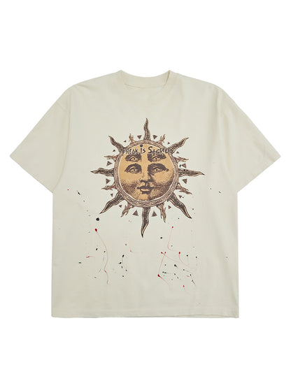 Ink-Splashed Sun God Worn T-shirt 