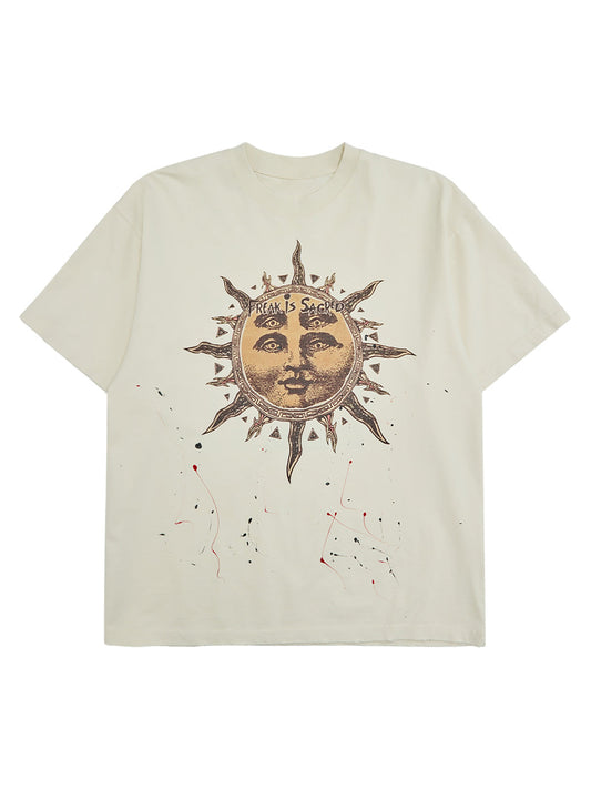 Ink-Splashed Sun God Worn T-shirt 