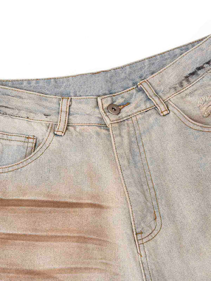 Thesupermade Washed Mud-Dye Straight Jeans 