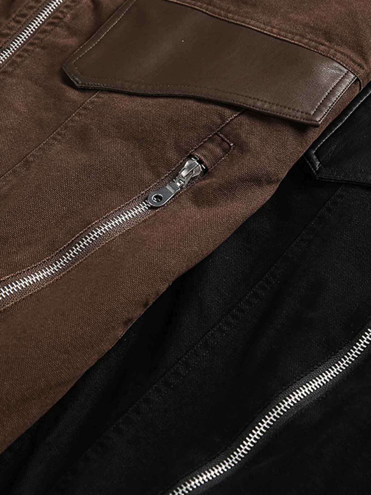 Retro Panelled Utility Multi Pocket Zip Up Bomber Jacket