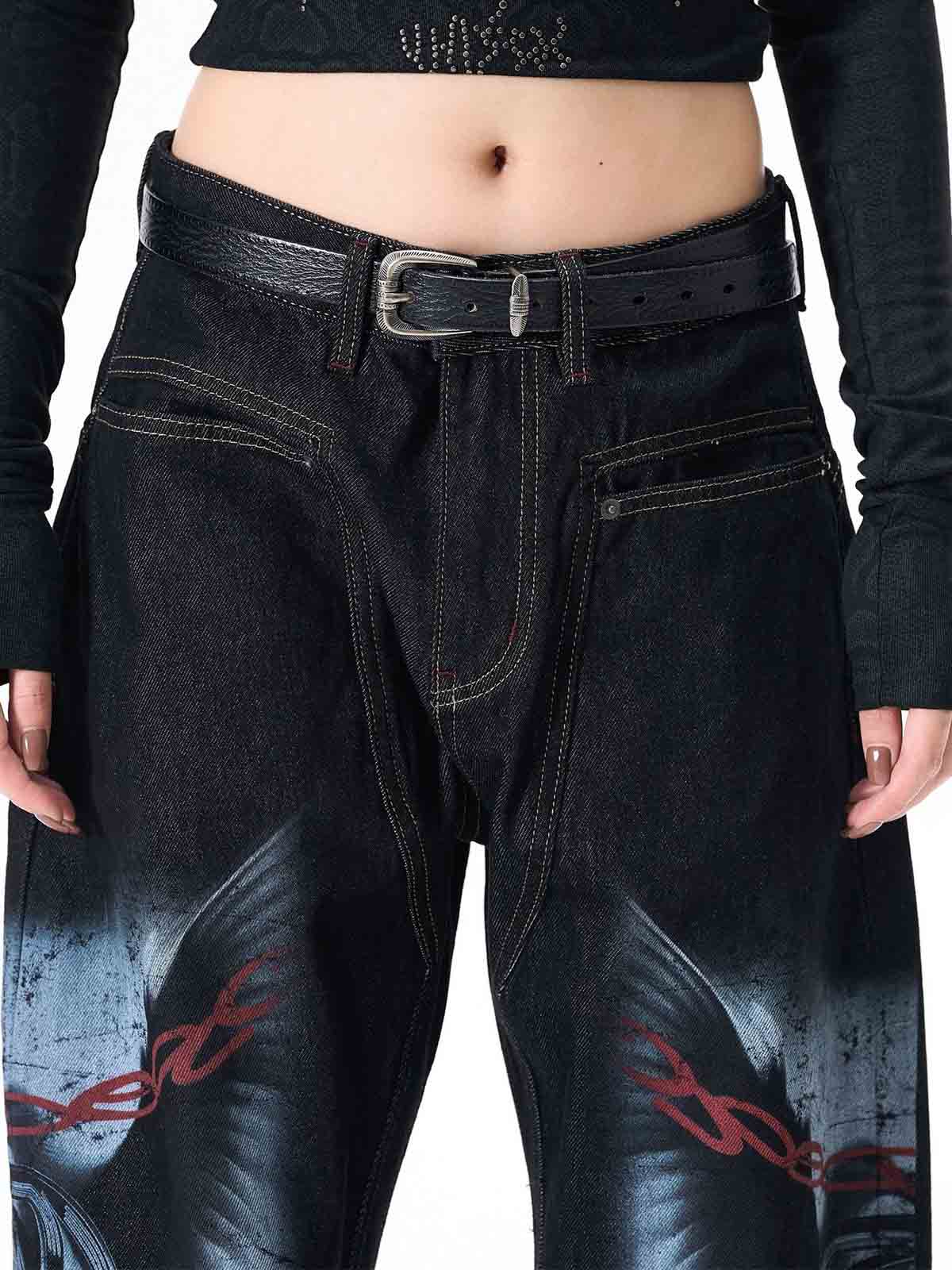 Dark Gothic Graphic Wide-Leg Jeans 