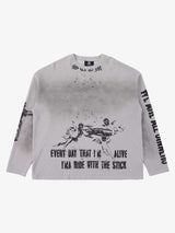 Supermade Waffle-Knit Distressed Gradient Print Long T-Shirt 