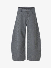 Retro Striped Colorblock Barrel Jeans 