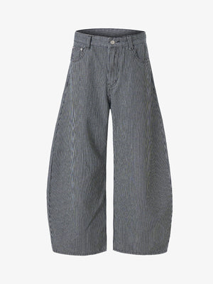 Retro Striped Colorblock Barrel Jeans 