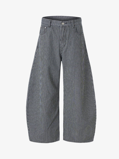 Retro Striped Colorblock Barrel Jeans 