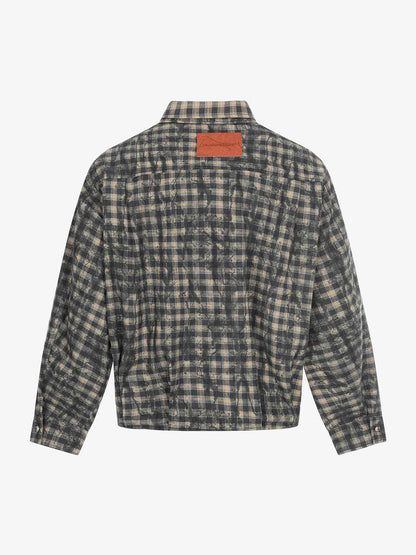 Vintage Washed Plaid Cropped Shirt Jacket