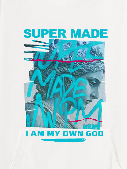 Supermade Street Graffiti Statue-print Hooded Hweatshirt 