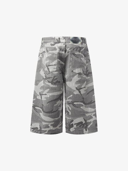 Camo Perforated Cargo Shorts – Wide-Leg Cotton Blend Utility Shorts