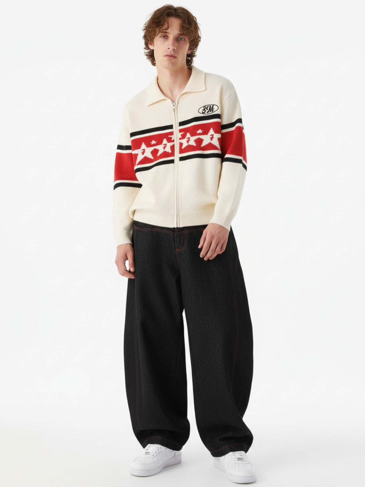Street Culottes Red Stitching Barrel Jeans 