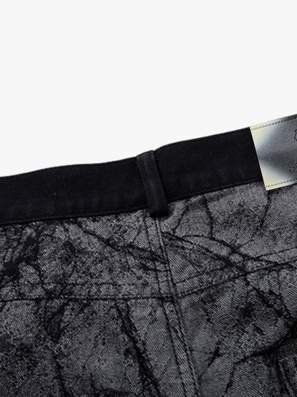 Cotton Blend Wide Leg Pants with Cracked Print and Black Panel Details 