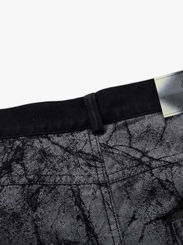 Cotton Blend Wide Leg Pants with Cracked Print and Black Panel Details 