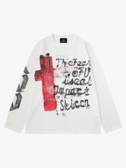 Dark Letter Graphic Waffle Long Sleeve Tee