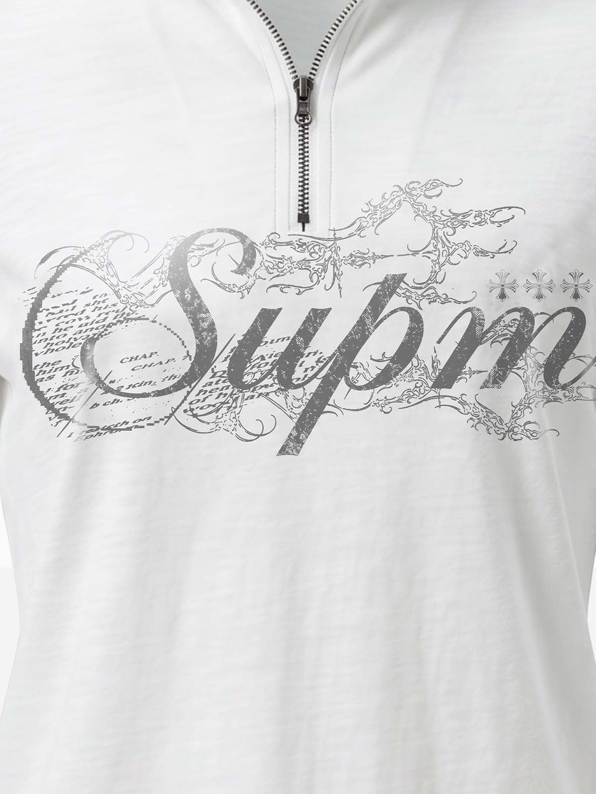 Logo Epaulette Stand Collar Long Sleeves Tee