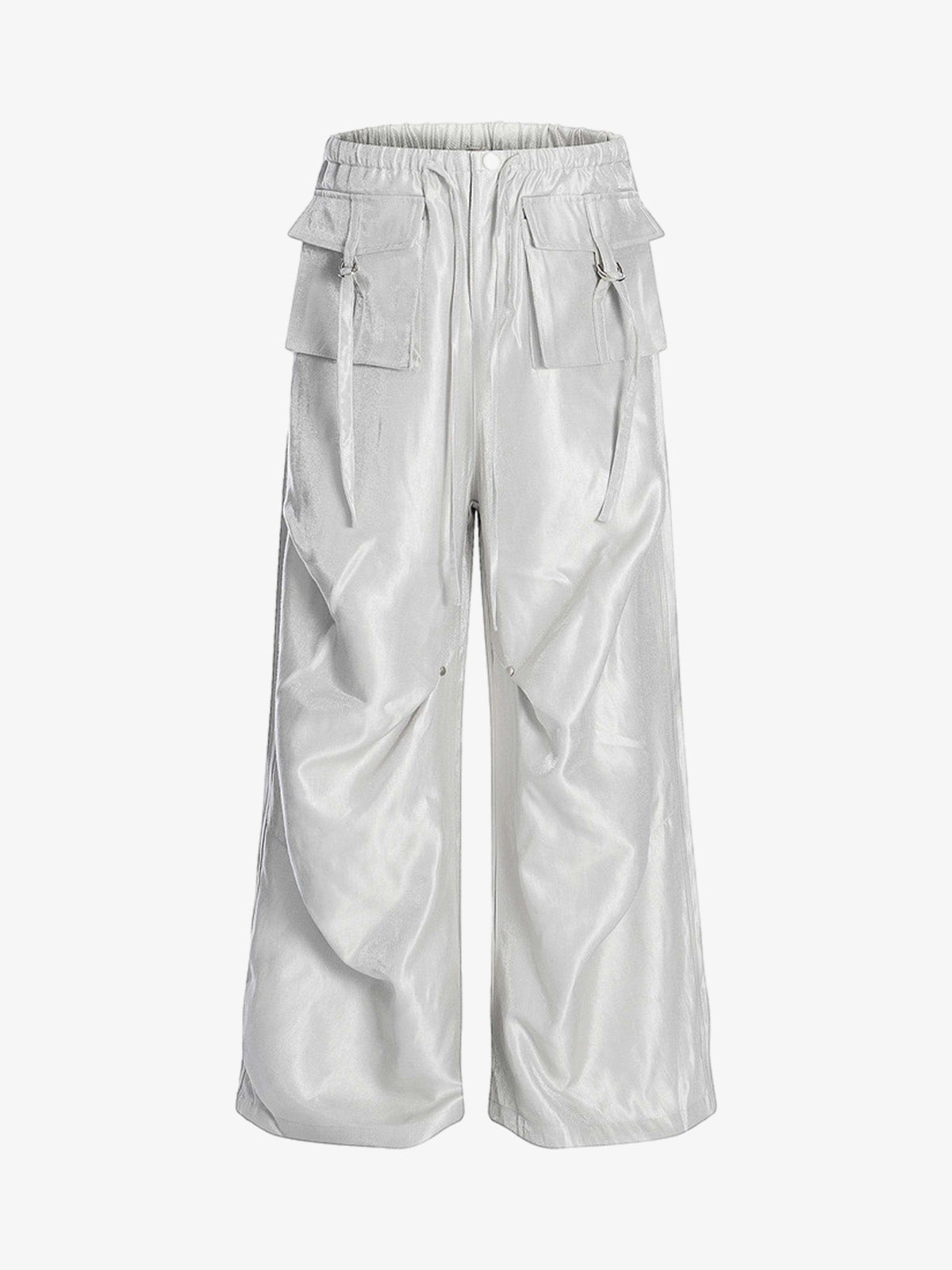 High Street Rivet Pleated Workwear Multi-pocket Casual Pants 