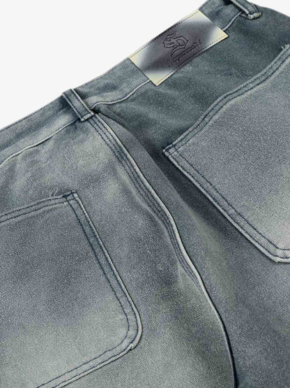 High-Waisted Wide-Leg Denim Pants with Asymmetric Wrap Design 