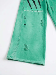 Claw Scratch Distressed Wide-Leg Baggy Sweatpants