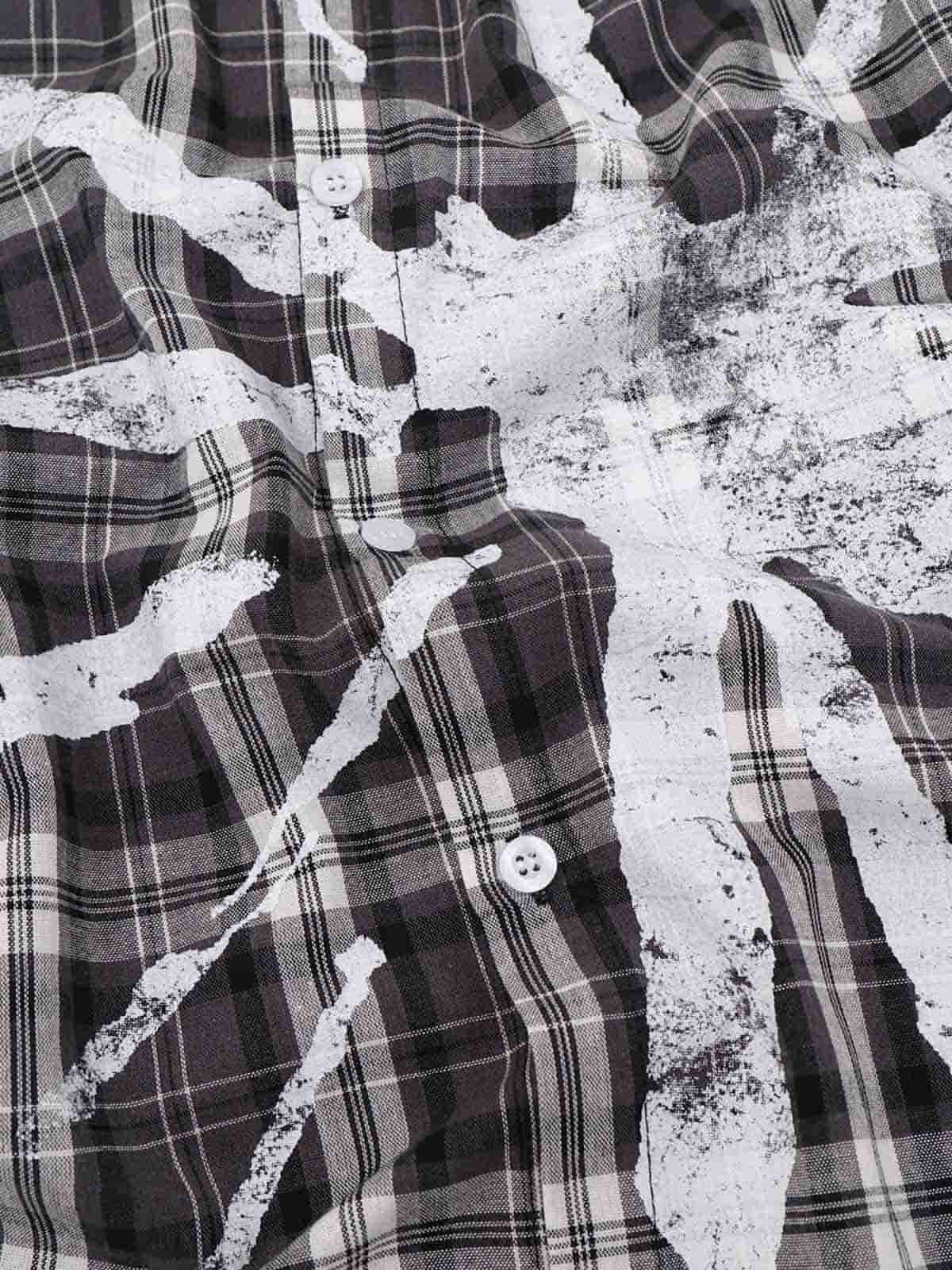 Distressed Graffiti Graphic Plaid Long Sleeve Shirt