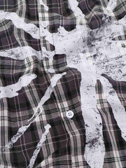 Distressed Graffiti Graphic Plaid Long Sleeve Shirt