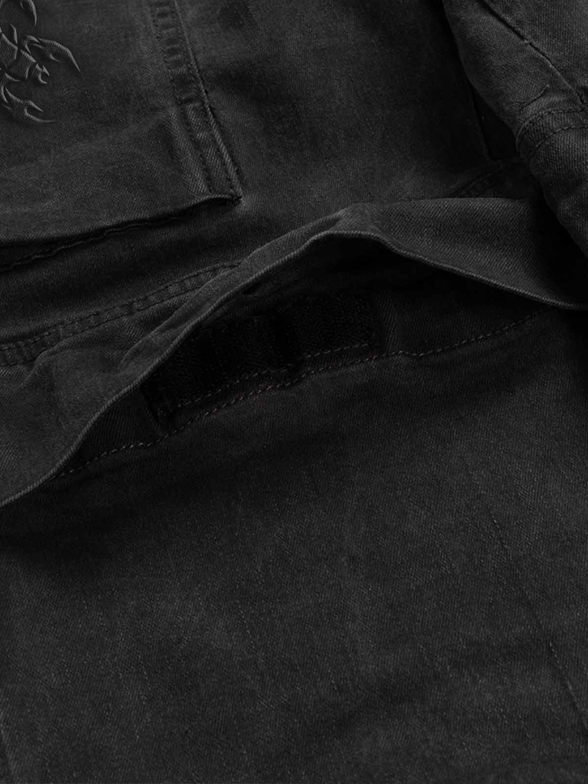 Scorpion-Embossed Multi-Pocket Distressed Cargo Jeans