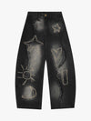 Distressed Denim Jeans with Embroidered Celestial Motifs for Women 