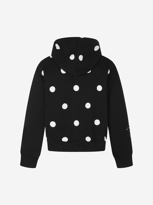 Polka Dot Logo Embroidered Cross Appliqué Zip Hoodie