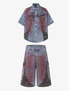 Rusty Wash Camo Patchwork Denim Shirt & Shorts Set